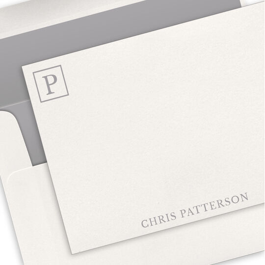 Corner Square Initial Flat Note Cards - Letterpress