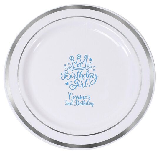 Birthday Girl Premium Banded Plastic Plates