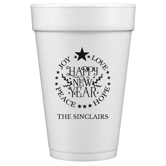 Happy New Year Styrofoam Cups