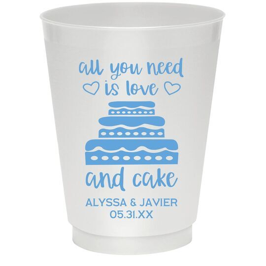 All You Need Is Love and Cake Colored Shatterproof Cups