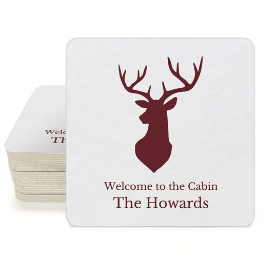 Mounted Buck Square Coasters