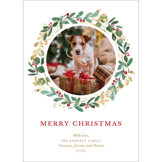 Cheery Wreath Flat Holiday Photo Cards