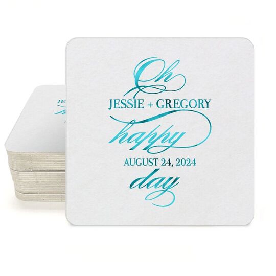 Romantic Oh Happy Day Square Coasters