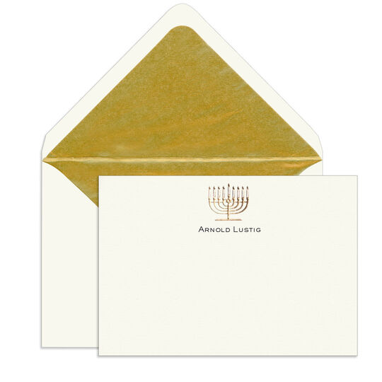Menorah Engraved Motif Flat Note Cards