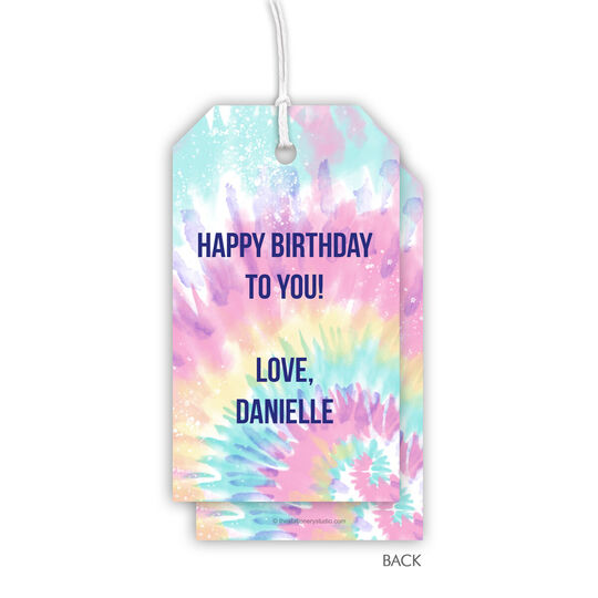 Pink and Aqua Tye-Dye Vertical Hanging Gift Tags