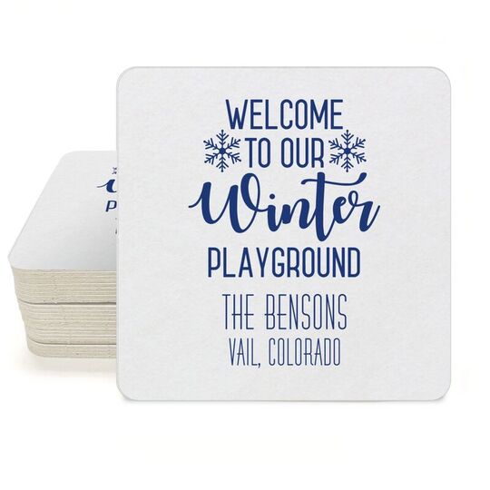 Welcome To Our Winter Playground Square Coasters