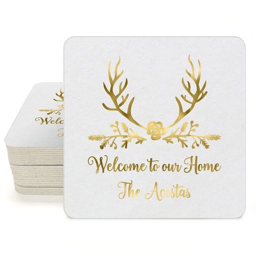 Pine Berry Antlers Square Coasters