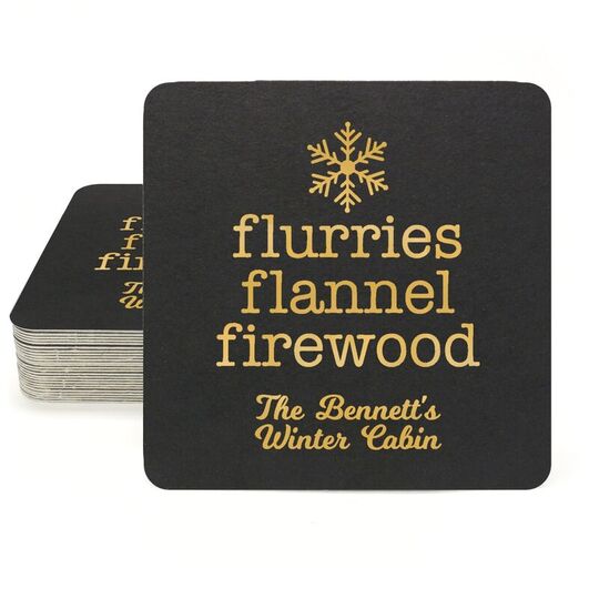 Flurries Flannel Firewood Square Coasters