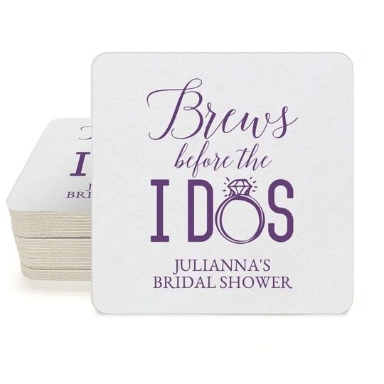 Brews Before The I Dos with Rings Square Coasters