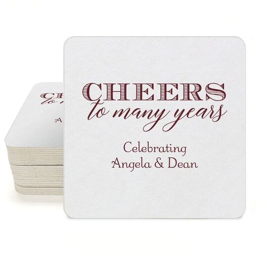 Cheers To Many Years Square Coasters