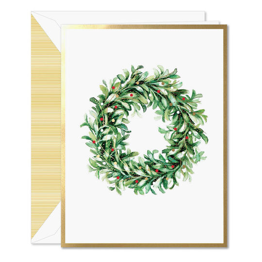 Mistletoe Wreath Folded Holiday Cards- Raised Ink