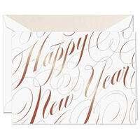 Foil Happy New Year Script Folded Holiday Cards