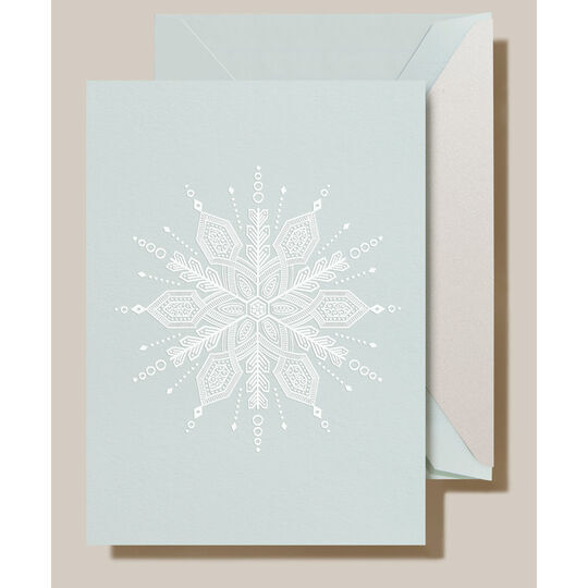 White Snowflake Folded Holiday Cards - Raised Ink