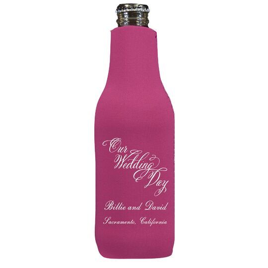 Elegant Our Wedding Day Bottle Huggers