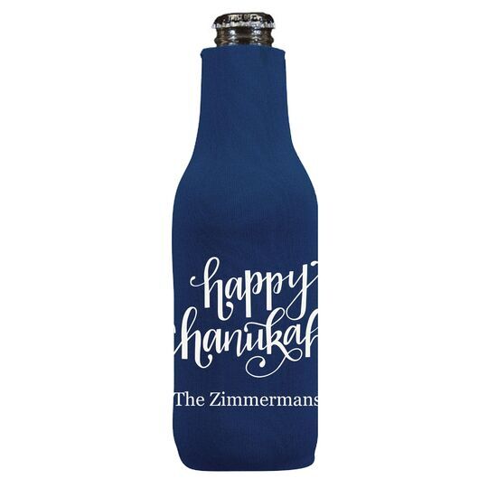 Hand Lettered Happy Chanukah Bottle Huggers