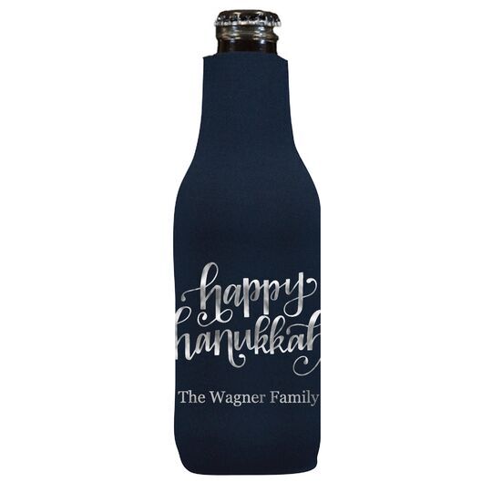 Hand Lettered Happy Hanukkah Bottle Huggers