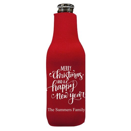 Hand Lettered Merry Christmas and Happy New Year Bottle Huggers