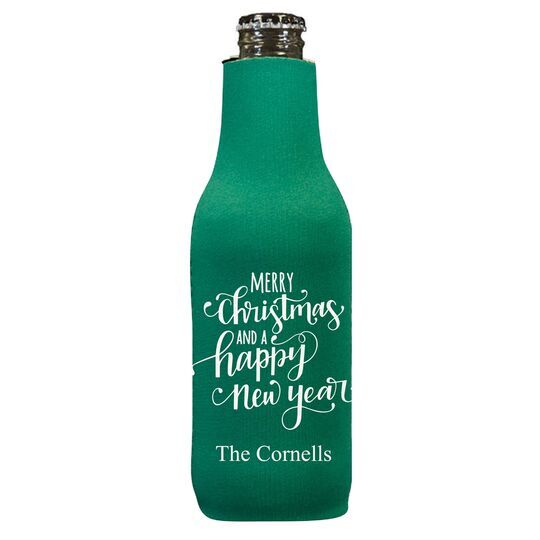 Hand Lettered Merry Christmas and Happy New Year Bottle Huggers