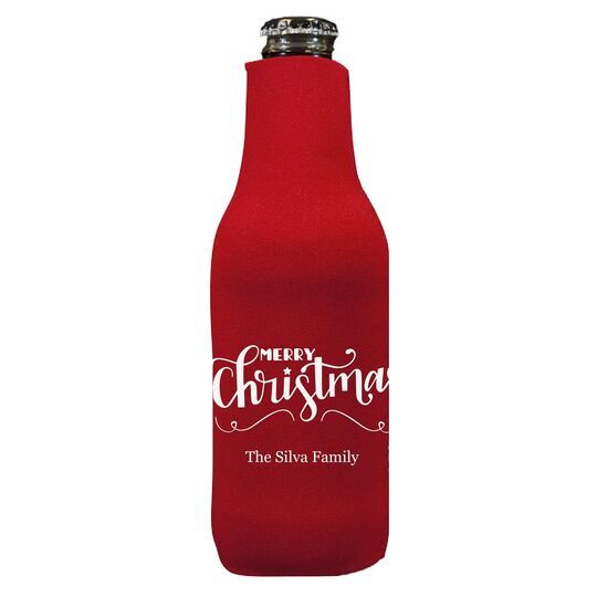 Hand Lettered Merry Christmas Scroll Bottle Huggers