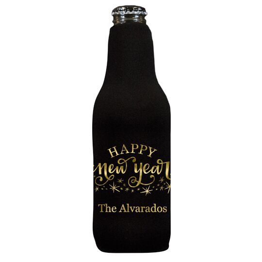 Hand Lettered Sparkle Happy New Year Bottle Huggers