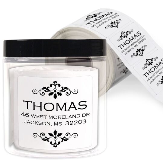 Ornamental Square Address Labels in a Jar