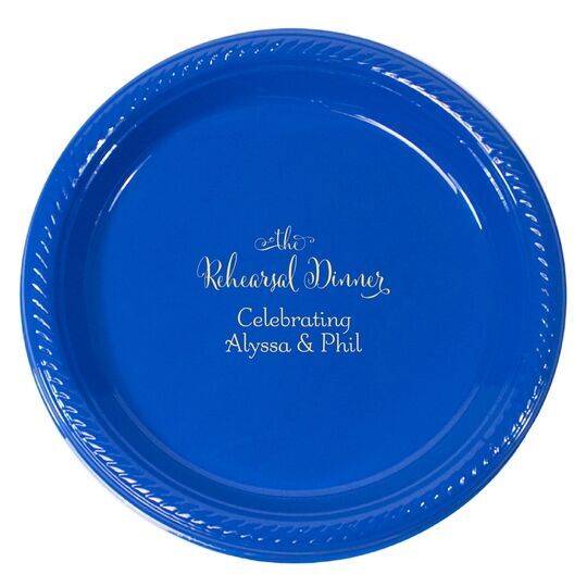 Curly Script Rehearsal Dinner Plastic Plates