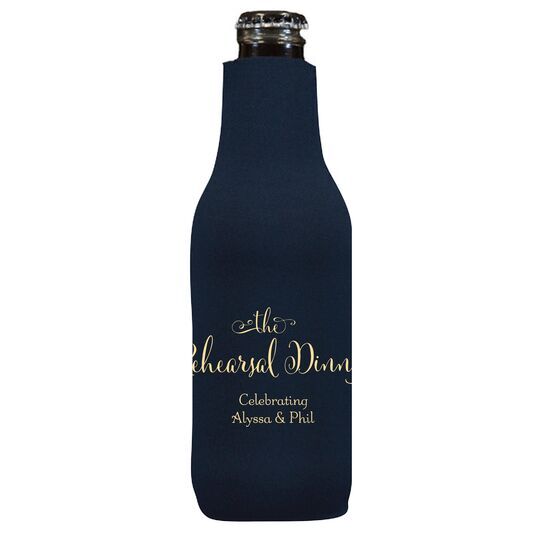 Curly Script Rehearsal Dinner Bottle Huggers
