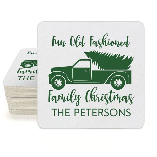 Fun Old Fashion Christmas Square Coasters