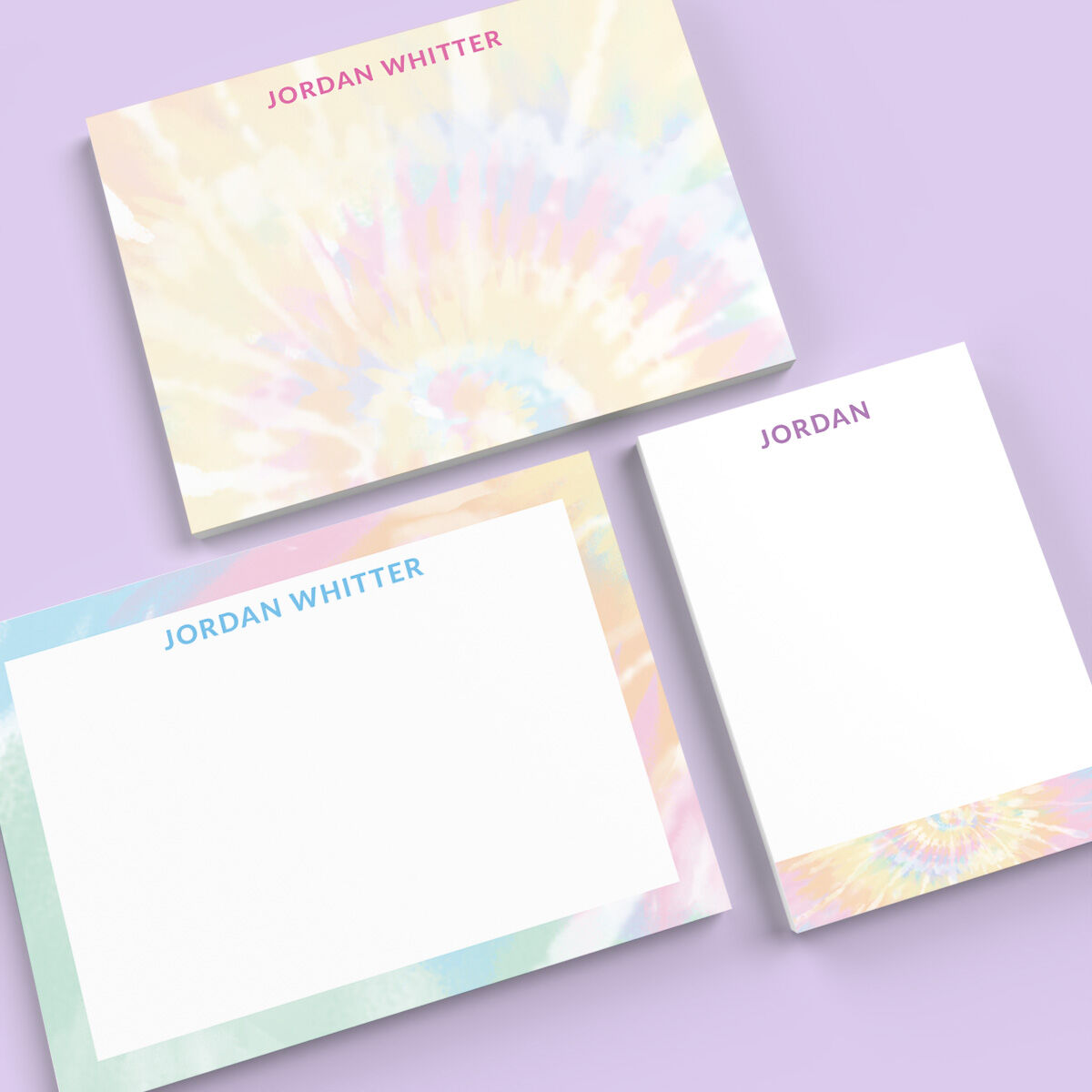 Personalized Pastel Sunburst Tie-Dye Flat Note Card Collection